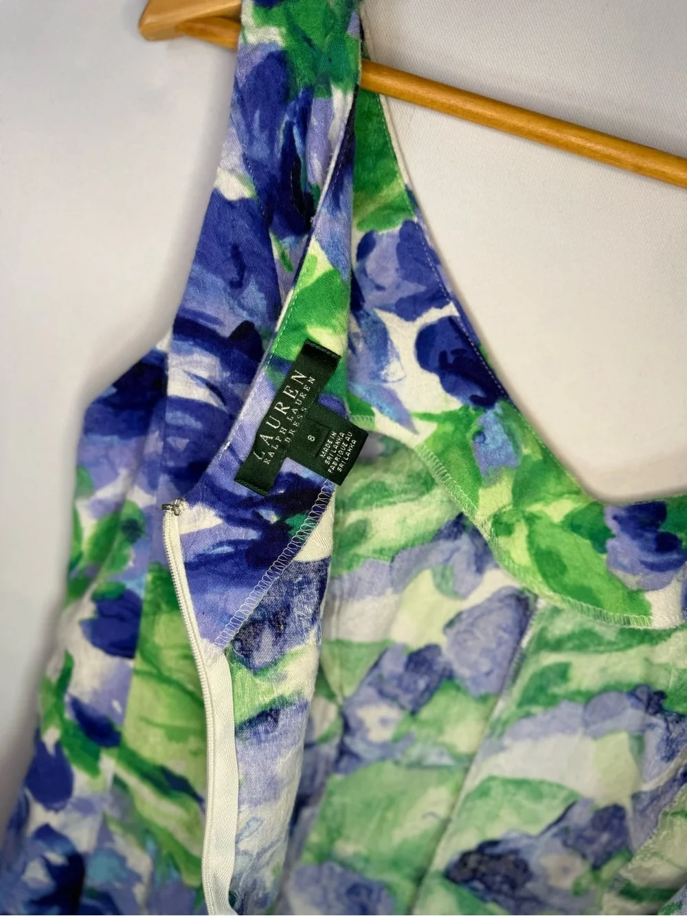 Lauren Ralph Lauren - Floral V-Neck Cotton Blend Sundress Blue & Green - Size 8